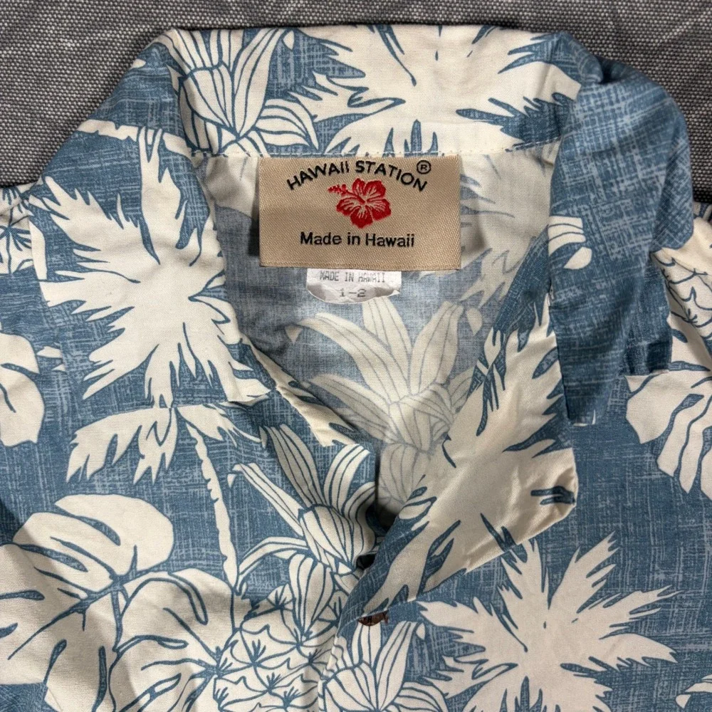 Hawaii Station Kids Blue Pineapple Aloha Shirt and Shorts Set Size 1-2 Hawaii
